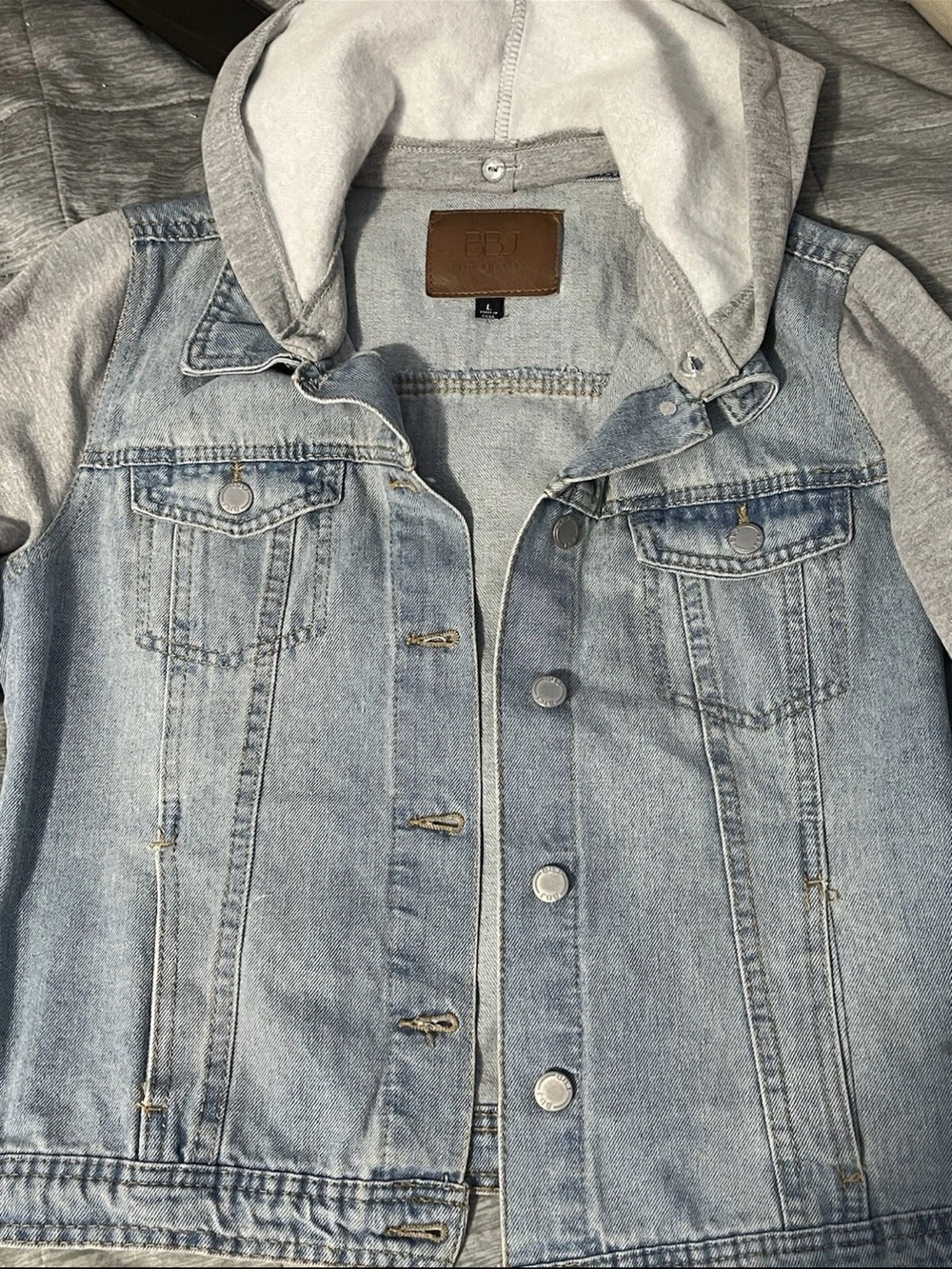 Denim Jean Jacket with Grey Hoodie - FBJ
